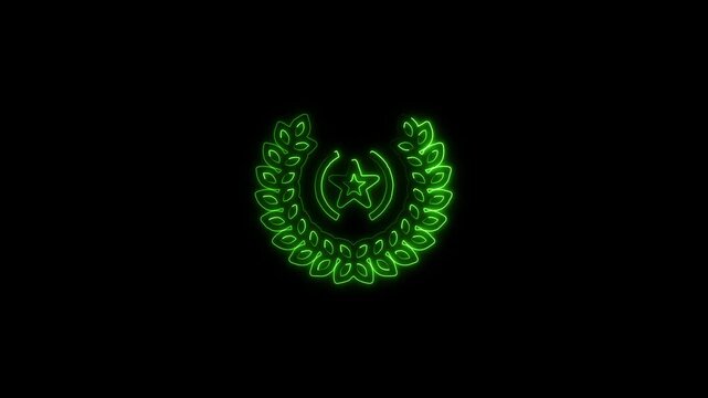 green neon outline of a laurel wreath on a black background image photo