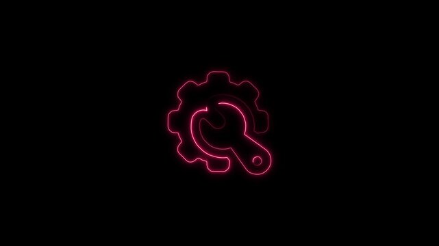 red neon line settings icon animation. with gear and wrench on black background for web applications and technical concepts. animation.