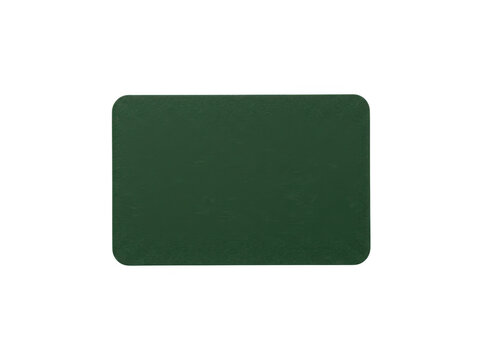 Green rectangular card with rounded corners lies on a white background.