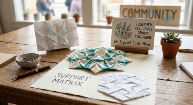 Geometric Origami Paper Structures Displayed with Support Matrix Concept
