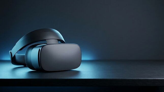 Virtual reality headset for immersive digital experiences and futuristic gaming on dark background