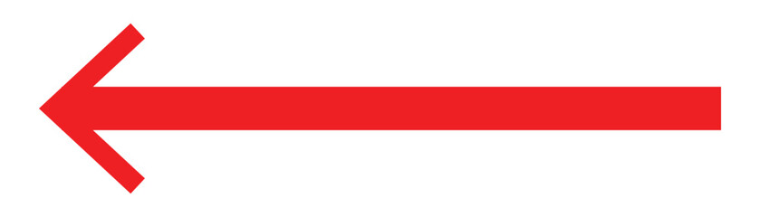 Obraz premium A clear long arrow vector icon set in color of red. Pointing to the left side . Best sharp edge arrow head icon set. Isolated on white background.