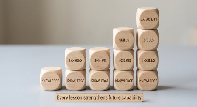 Wooden Blocks Stacked Showing Progression of Education Knowledge Skills Capability
