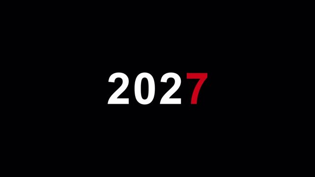 2026 to 2027 New Year transition animation on transparent background.2026 to 2027 happy new year animation. Year change animation 2026 to 2027 in 4K