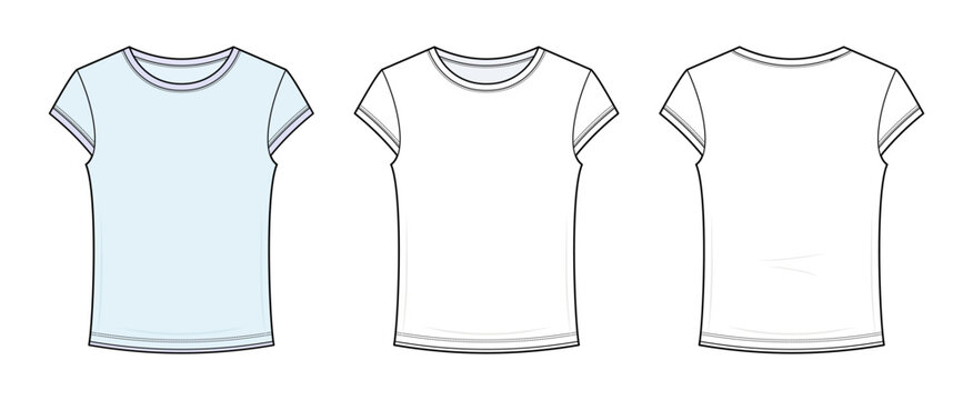 Two-Tone Jersey Knit nt Cap Sleeve Baby Tee Technical Fashion Flat Template