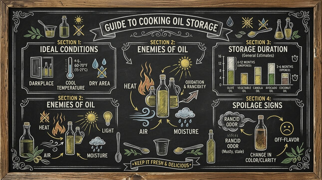 Guide to Cooking Oil Storage Infographic on Chalkboard for Kitchen Education