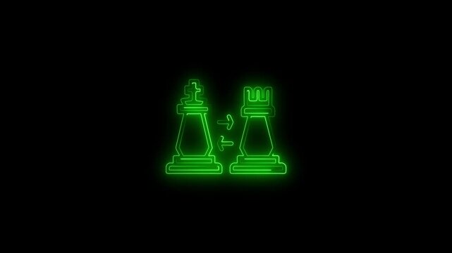 Glowing neon line Chess icon isolated on black background. Business strategy. Game, management, finance. 4K Video motion graphic animation