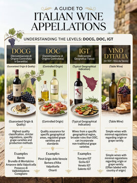 Understanding Italian Wine Classification: DOCG, DOC, IGT and Vino d'Italia Guide Infographic