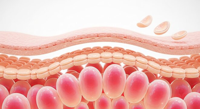 Cross section of human skin layers showing cell regeneration and renewal