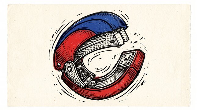 Stapler Character in Motion Linocut Illustration
