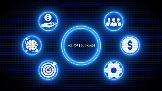 Glowing Neon Project Management Concept with AI and Manufacturing Process Icons Connected in Digital Circuit Pattern