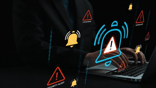 Computer security alert with warning signs and notification symbols, emphasizing the importance of cybersecurity in digital environments Gluon.