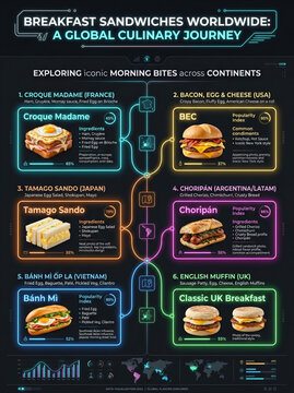 Global Breakfast Sandwiches Infographic Data Visualization of Iconic Morning Meals from Different Countries