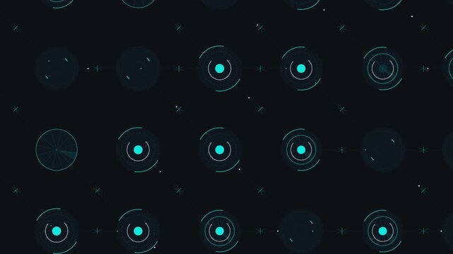 Circles with Radiating Lines Pattern on Dark Blue Background. Abstract Digital Art Design for Technology, Data, and Futuristic Concepts.