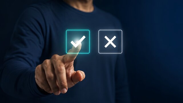 Decision Making Concept with Checkmark and Cross Icons, Approval, Selection and User Choice Interface