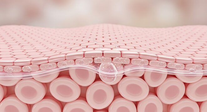 Detailed 3D rendering of healthy human skin layers with moisture barrier