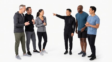 Obraz premium Diverse creative team in activewear discussing ideas and collaborating in a studio setting.