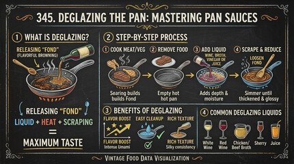 Naklejka premium Chalkboard Culinary Infographic Guide to Deglazing the Pan and Mastering Sauces