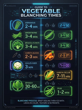 Infographic Guide to Vegetable Blanching Times with Futuristic Digital Interface