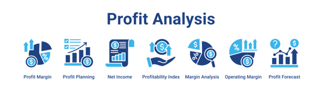 Profit Analysis web banner icon vector illustration concept for business with icon of Profit Margin, Profit Planning, Net Income, Profitability Index, Margin Analysis, Operating Margin.