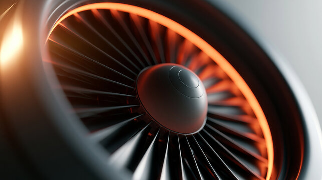 Detailed Jet Turbine Fan with Orange Illumination and Industrial Design