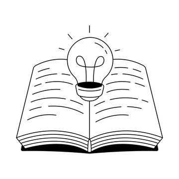 An open book with a glowing light bulb resting on its pages, symbolizing knowledge and innovation