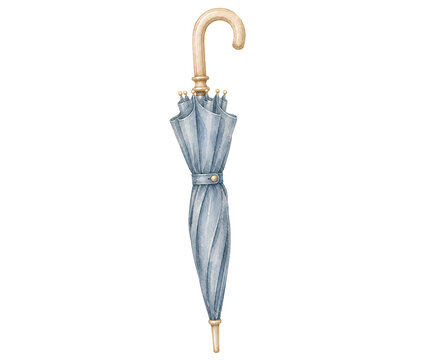 Vintage Blue Watercolor Umbrella Illustration