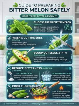 Step-by-Step Guide to Preparing Bitter Melon Safely and Reducing Bitterness Infographic