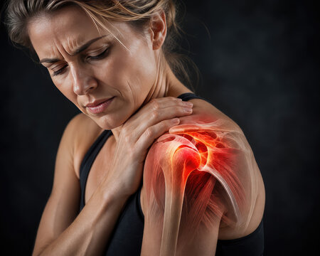 Shoulder Pain with Inflamed Rotator Cuff and Joint Anatomy Medical Illustration