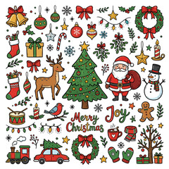 Fototapeta premium Festive Christmas Decorations and Holiday Symbols Collection.