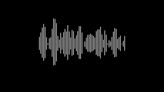 Music sound wave visualization on black background, animated audio spectrum waveform, digital interface element, isolated animation, seamless loop 4k video