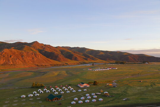 Orkhon River Valley and Mongolian Gers Near Kharkhorin, Mongolia