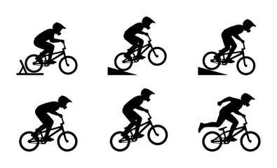 Fototapeta premium BMX Rider Silhouettes, Action Sequence, Extreme Sports Vector Icons, Bicycle Motion Graphics