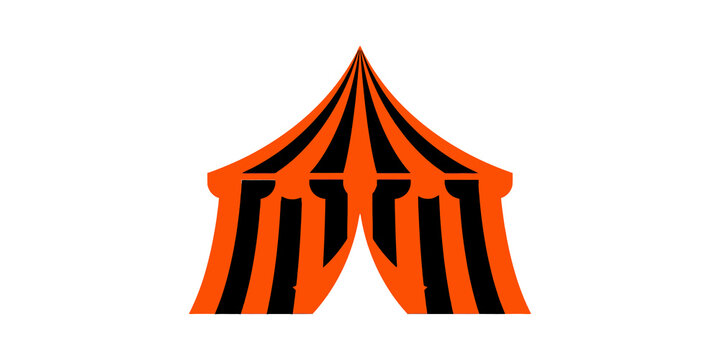 Circus tent vintage striped orange and black pattern big top carnival marquee isolated vector graphic illustration.