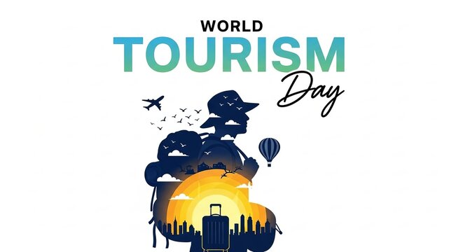 World tourism day vector concept illustration with traveler silhouette