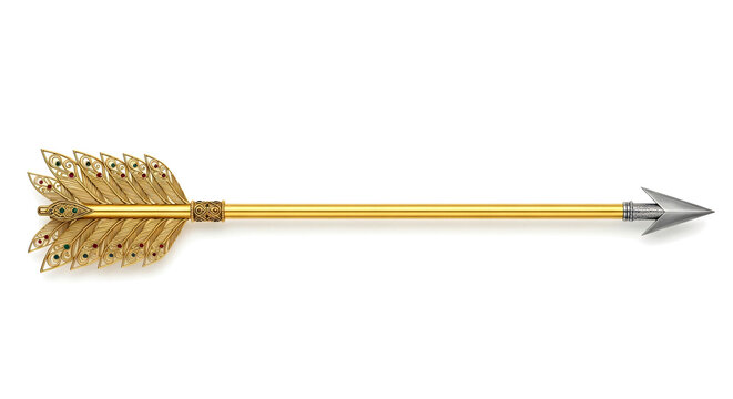 Elegant Gold and Silver Decorative Arrow with Peacock Feather Design on Shaft