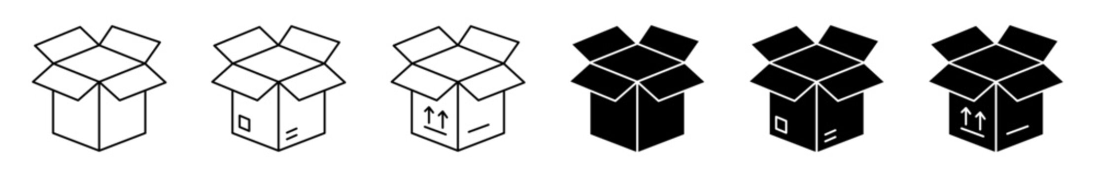 Cardboard box, packaging, shipping, delivery, and storage icons for ecommerce, logistics, warehouse, and business design projects.
