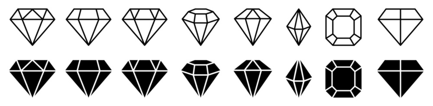 Diamond gemstone icon set. Perfect for jewelry, luxury branding, gemstone apps, premium logos, ecommerce, and UI design.
