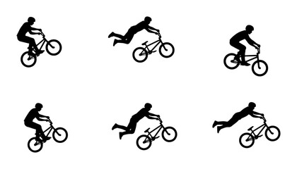 Fototapeta premium BMX Rider Silhouettes, Bicycle Stunt Motion Sequence, Extreme Sports Action Icons