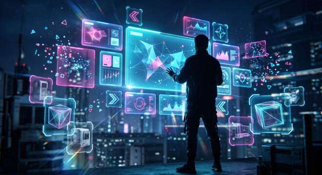 Futuristic Augmented Reality Interface With Holographic Digital Elements