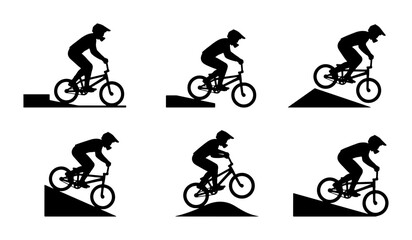 Fototapeta premium BMX Rider Silhouettes, Extreme Sports Action, Bicycle Stunts, Vector Icons Set