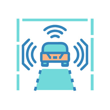 Autonomous car driving on the road using sensor technology and radar to navigate