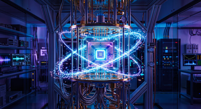 Futuristic Quantum Computing Processor Inside Advanced Laboratory