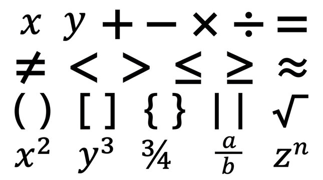 Set of basic mathematical symbols and algebra icons for education