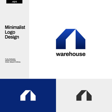 Blue-Colored Abstract Simple House Building Shape Logo