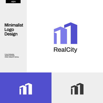Abstract Geometry Purple Building Logo Design Template