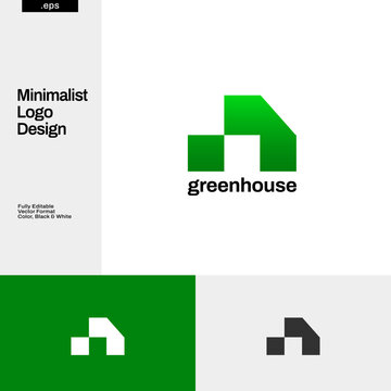 Simple Green-Colored Abstract Simple House Building Shape Logo