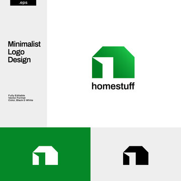 Green-Colored Abstract Simple House Building Shape Logo