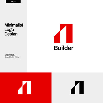 Red-Colored Abstract Simple Building Shape Logo