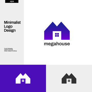 Purple-Colored Abstract Simple House Building Shape Logo